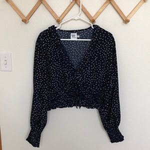 Princess Polly Navy Polka Dot Top